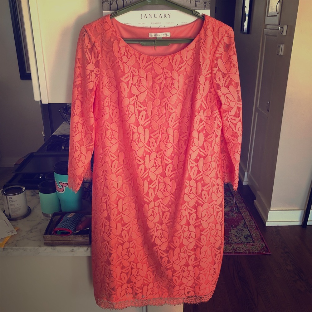 Never worn Coral-Colored Lacey London Times Dress